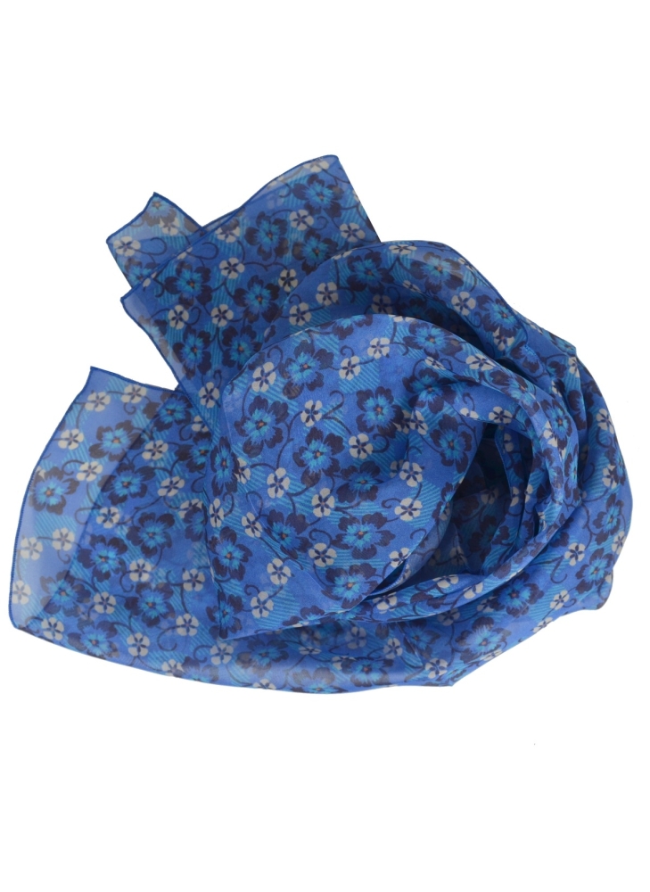 Foulard en soie Fleuri bleu