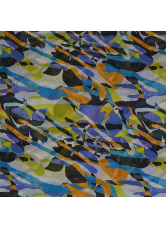 Grand Carré en soie Fleurs sauvage bleu