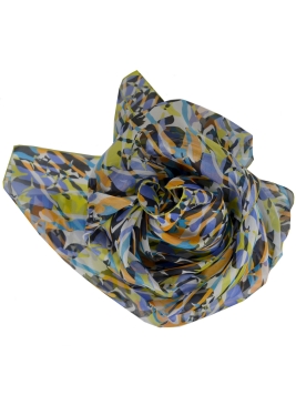 Grand Carré en soie Fleurs sauvage bleu