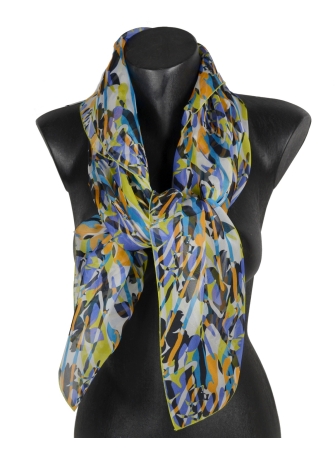 Grand Carré en soie Fleurs sauvage bleu