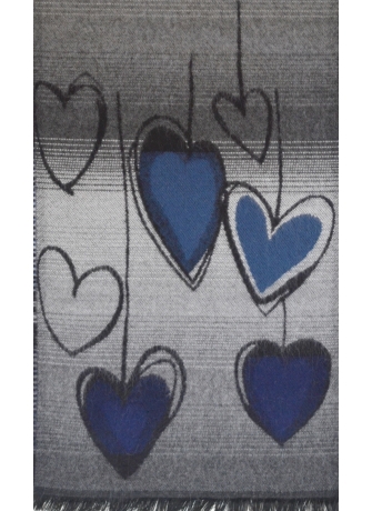 Echarpe grise Coeurs bleus