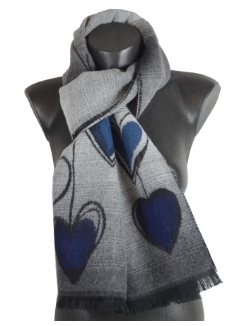Echarpe grise Coeurs bleus