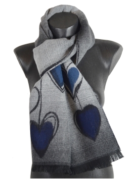Echarpe grise Coeurs bleus