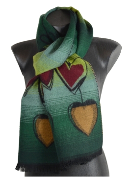 Echarpe verte Coeurs rouge