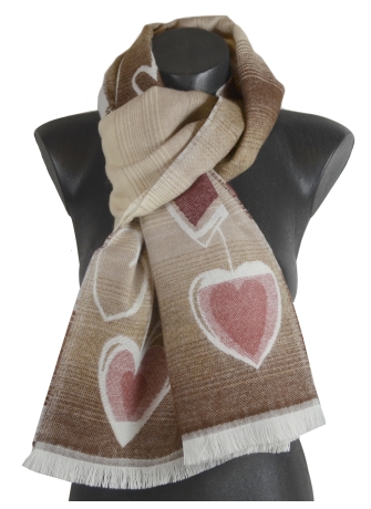 Echarpe beige Coeurs roses
