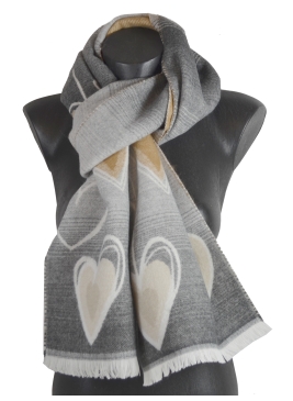 Echarpe grise Coeurs beiges