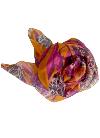 Grand Carré en soie Belle fleur orange