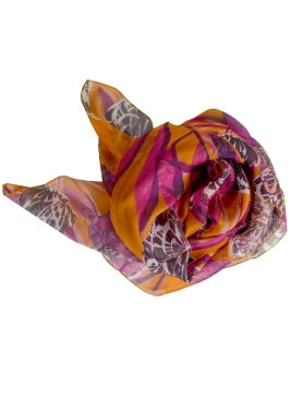 Grand Carré en soie Belle fleur orange