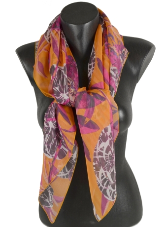 Grand Carré en soie Belle fleur orange