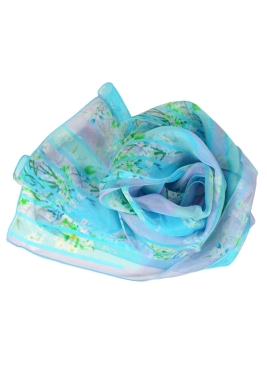 Foulard en soie Bouquet de printemps bleu