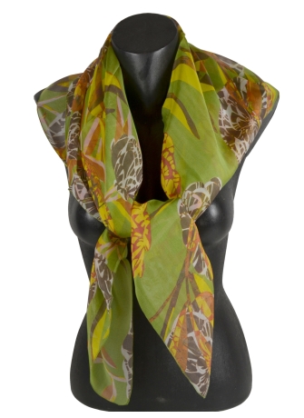 Grand Carré en soie Belle fleur vert