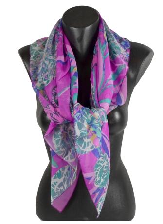 Grand Carré en soie Belle fleur rose