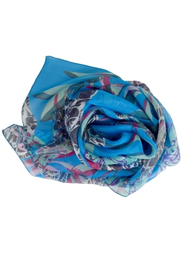 Grand Carré en soie Belle fleur bleu