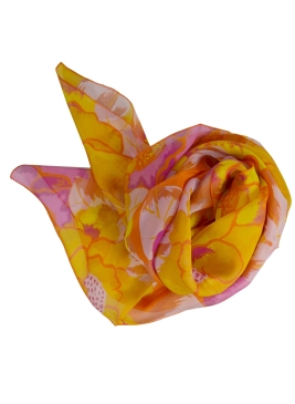 Grand Carré en soie Pivoine jaune