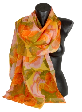 Etole en mousseline de soie Pivoine orange