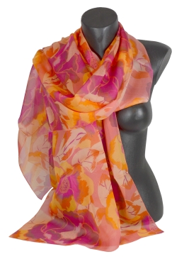 Etole en mousseline de soie Pivoine corail