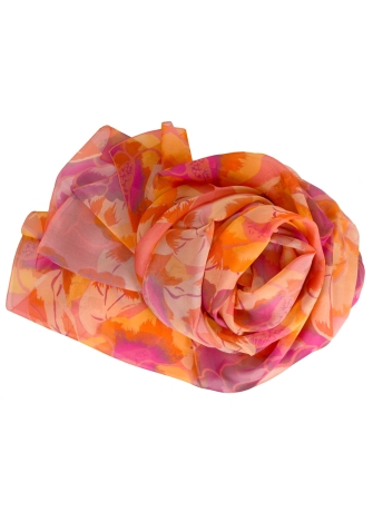 Etole en mousseline de soie Pivoine corail