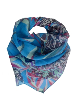 Carré en soie Belle fleur bleu