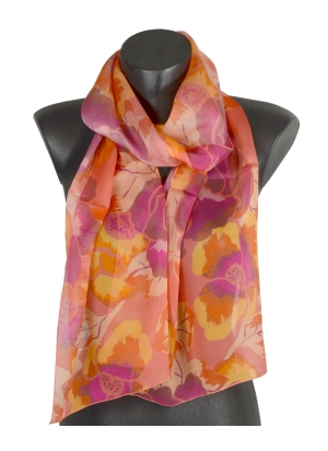 Foulard en soie Pivoine corail