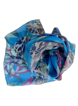 Foulard en soie Belle fleur bleu
