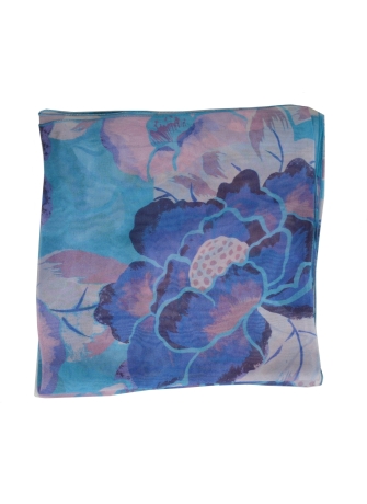 Grand Carré en soie Pivoine bleu rose