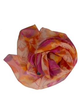 Grand Carré en soie Pivoine corail