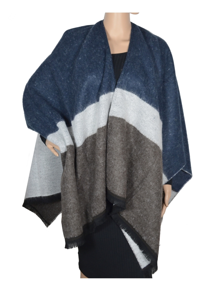 Poncho Alfa beige et bleu