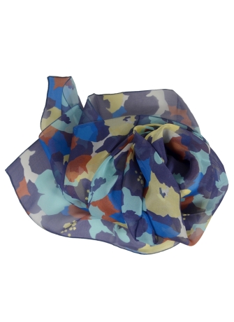 Grand Carré en soie Floral bleu