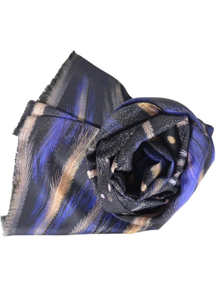 Foulard en soie homme Plumes bleues